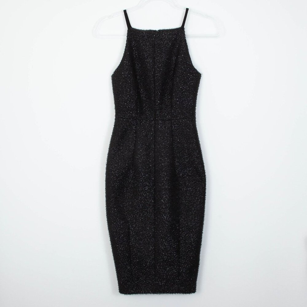 H&M Womens Sleeveless Textured Midi Cocktail Dress Size 2 Black Sparkle Evening